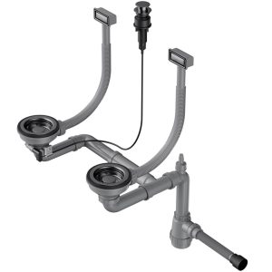 Арматура для двухчашевых моек Omoikiri WK-2 с клапаном-автомат Вороненая сталь 4956496